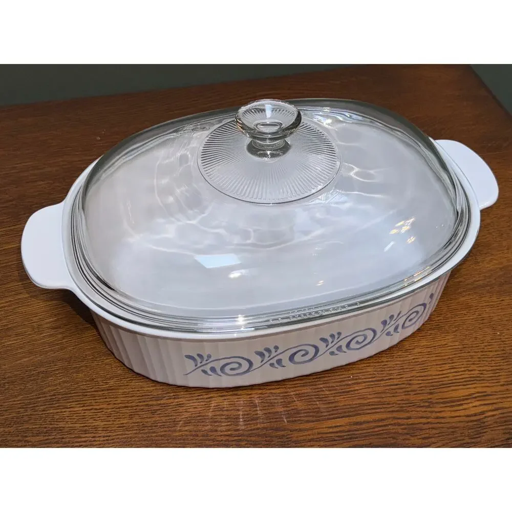 CorningWare Oceanview French White 4QT Roaster Casserole F-14-B W/ Pyrex Lid